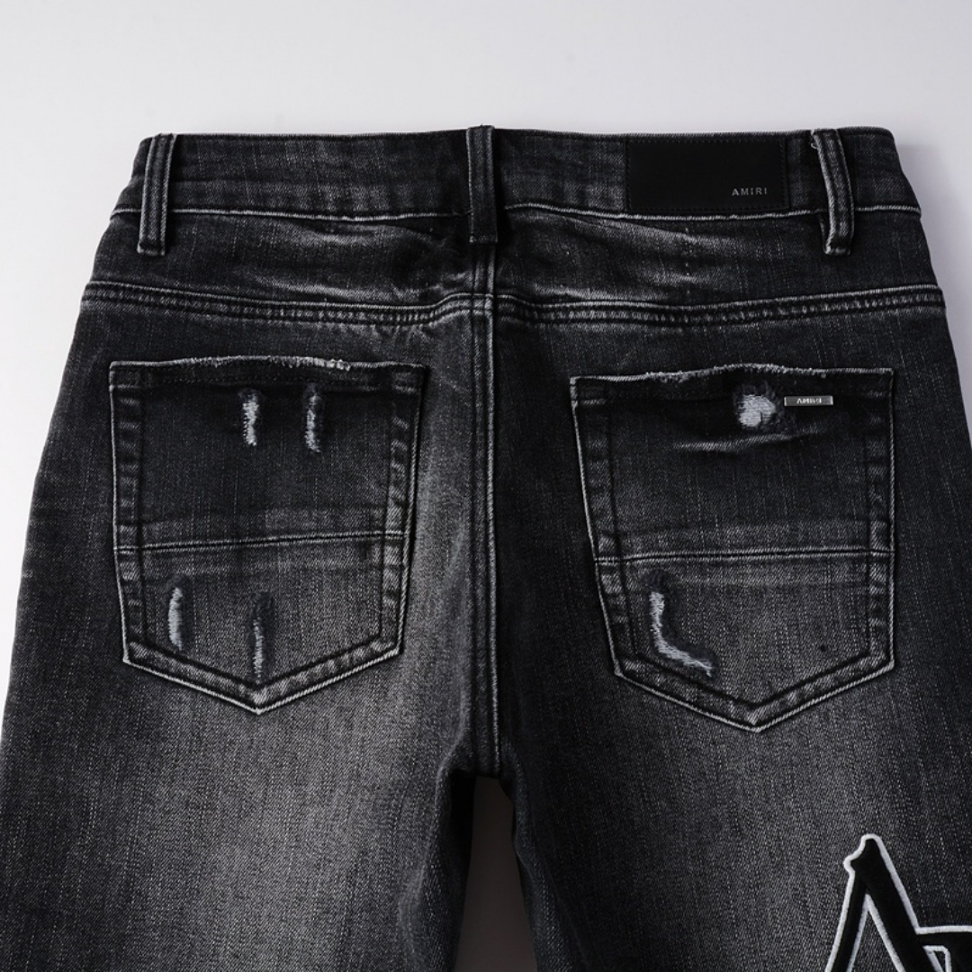 Amr Staggered Black Jeans