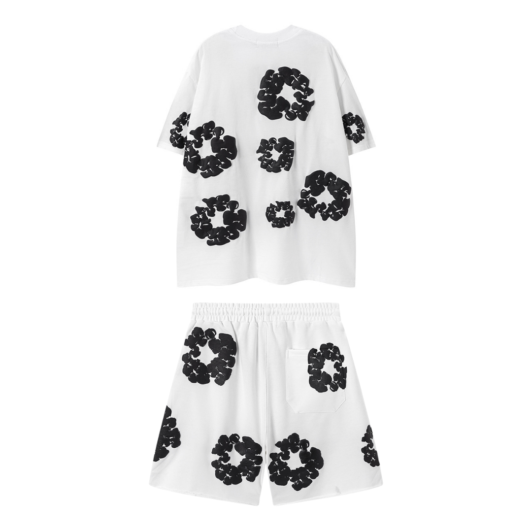 Denim Trs White Grey Short set