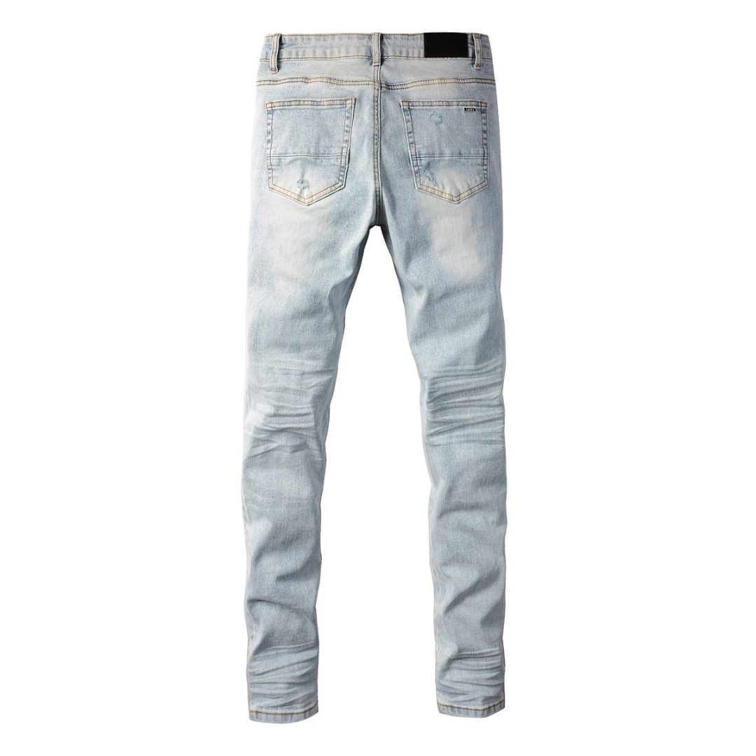 Amr Blue Patch Distressed Jeans