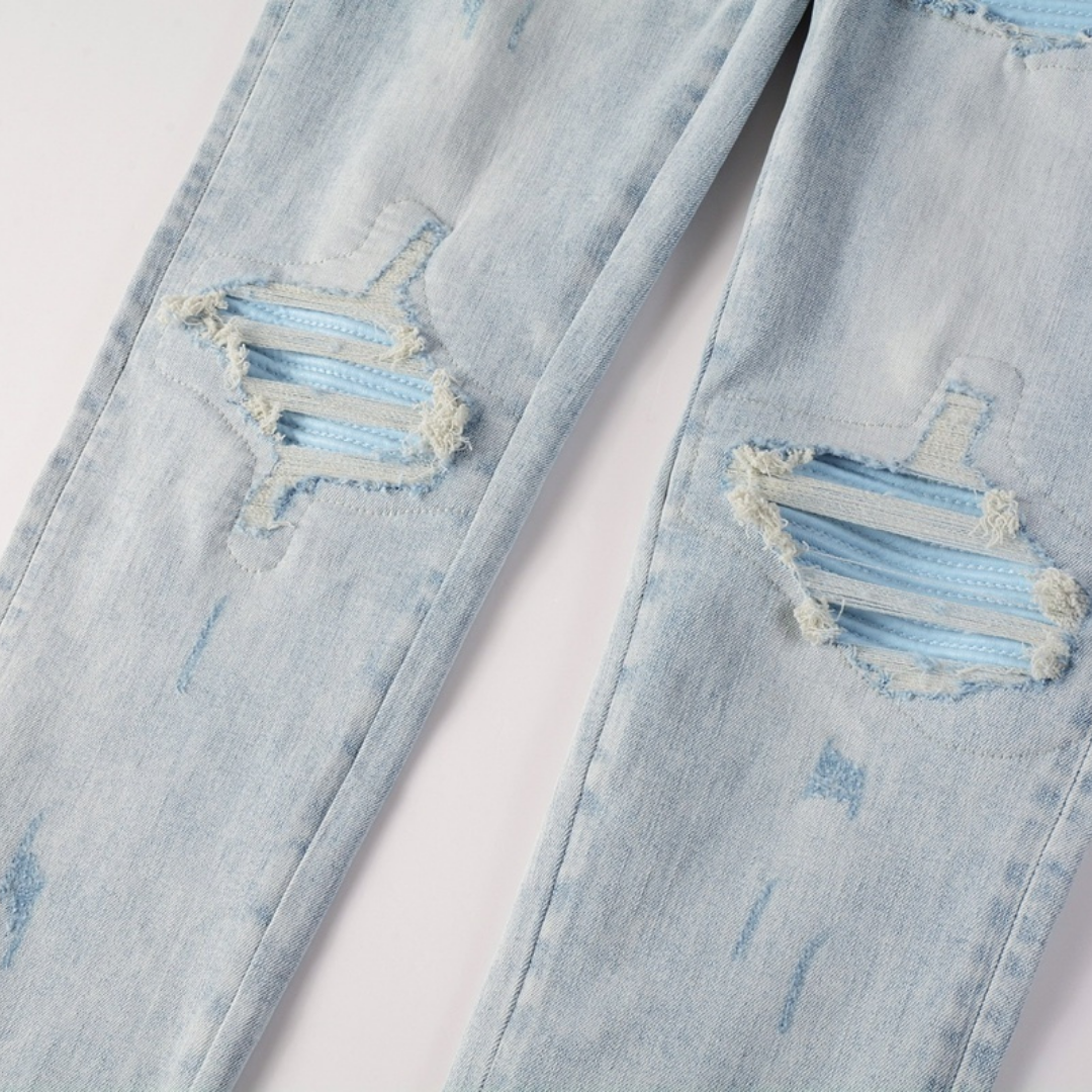 Amr Blue Patch Distressed Jeans