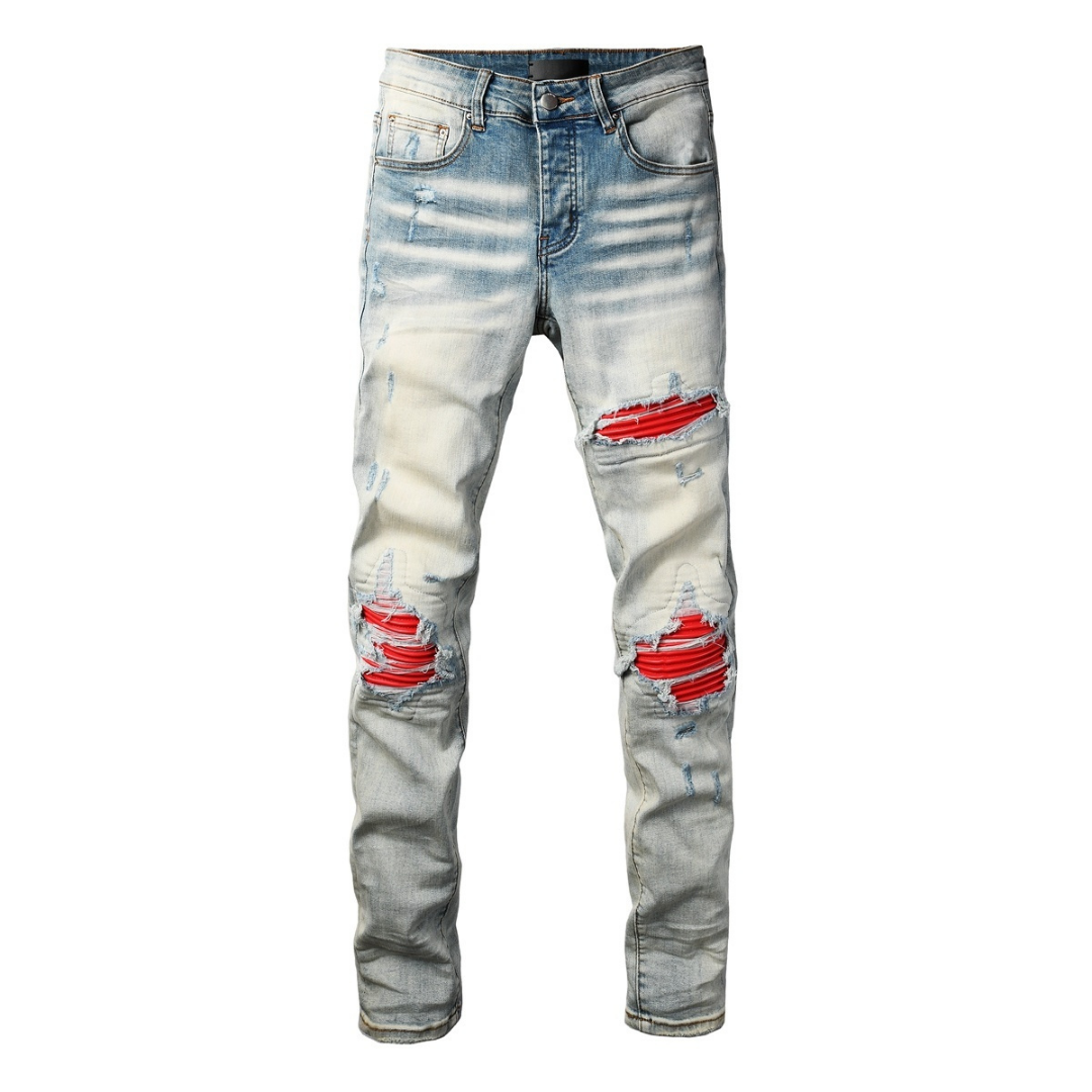 Amr Red Patch Ripped Jeans