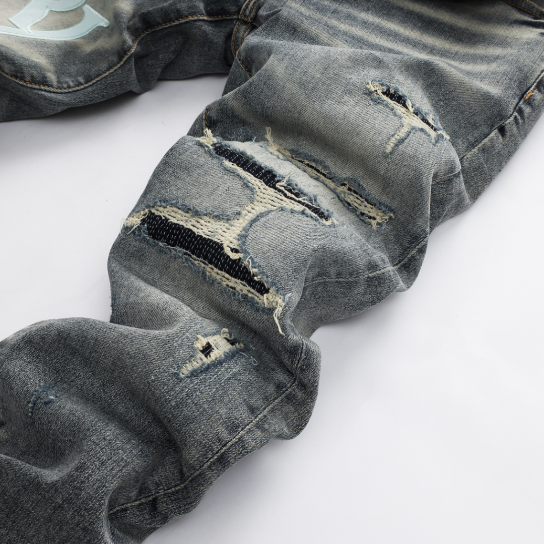 Amr Staggered Grey Blue Jeans