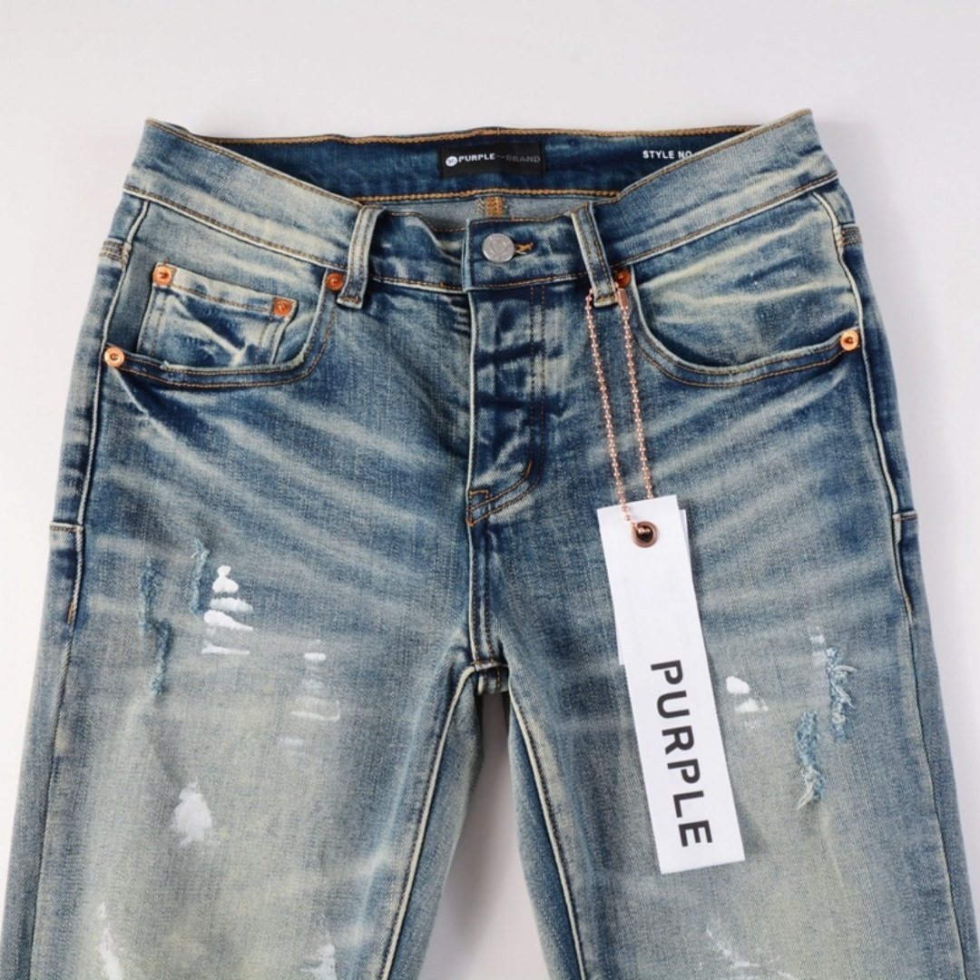 Purple Ripped Paint Jeans