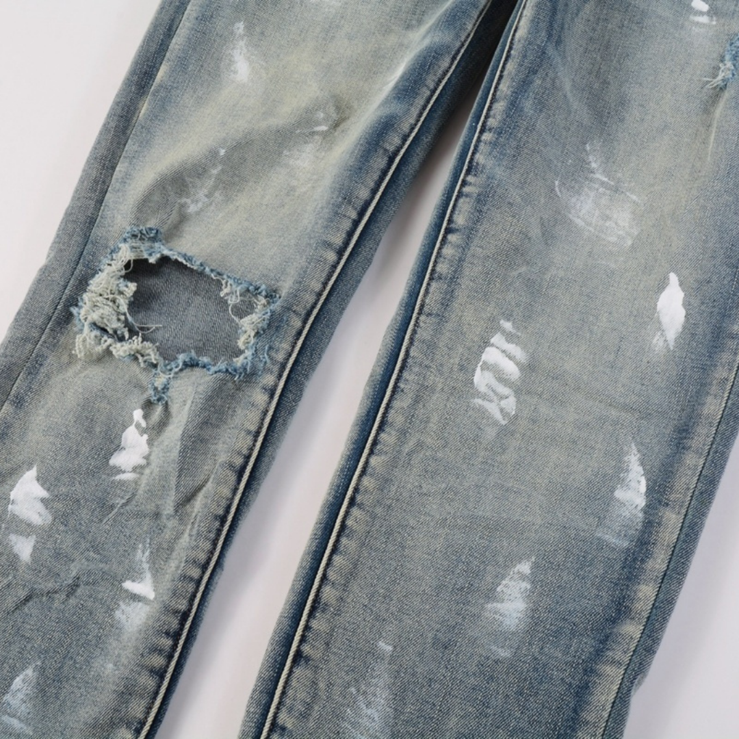 Purple Ripped Paint Jeans