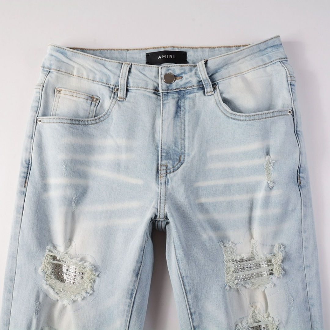 Amr Ripped Light Blue Diamonds Jeans