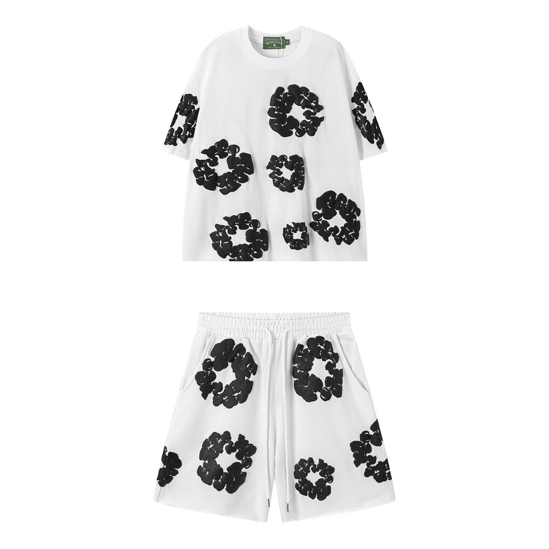 Denim Trs White Grey Short set