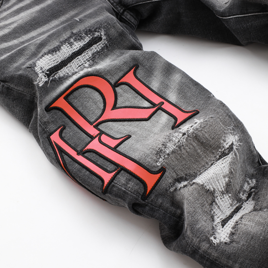 Amr Staggered Grey Logo Jeans