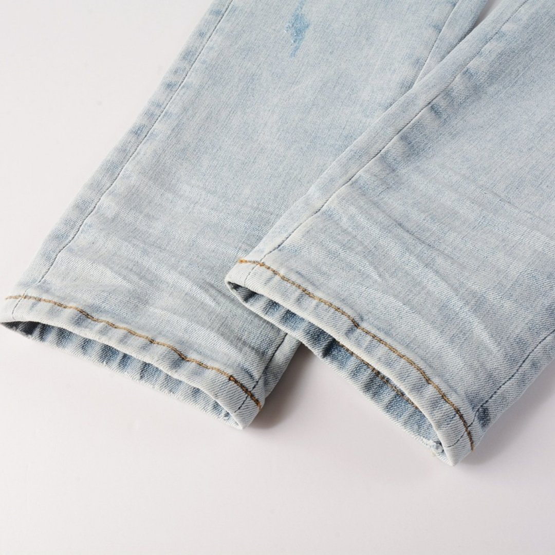 Amr Blue Patch Distressed Jeans