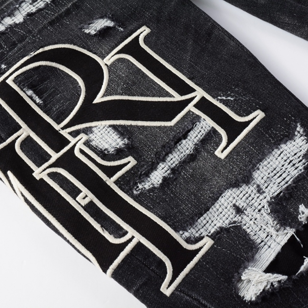 Amr Staggered Logo Black Jeans