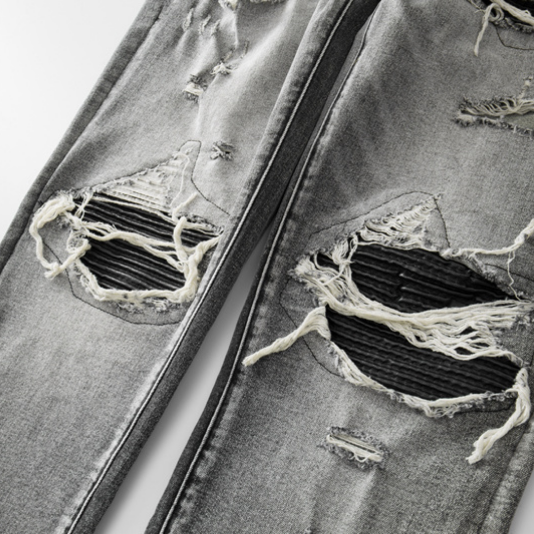 Amr Patch Ripped Grey Jeans