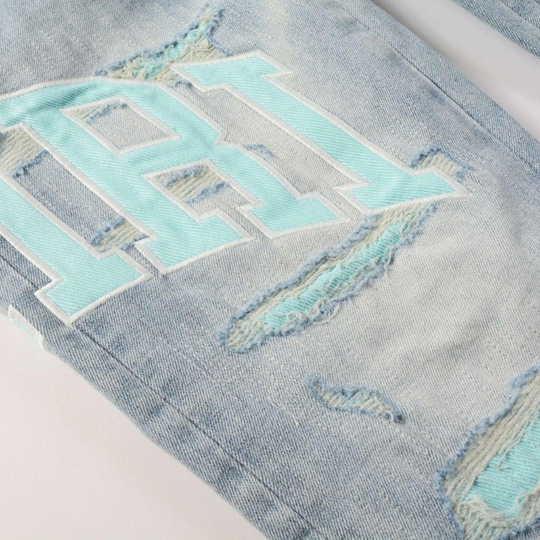 Amr Light Blue Patch Jeans