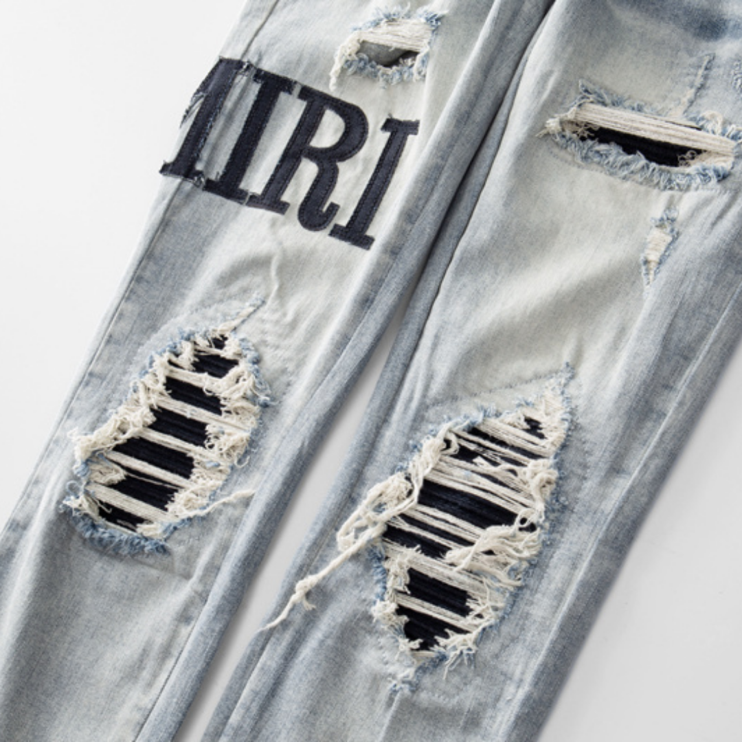 Amr Logo Ripped Patch Jeans